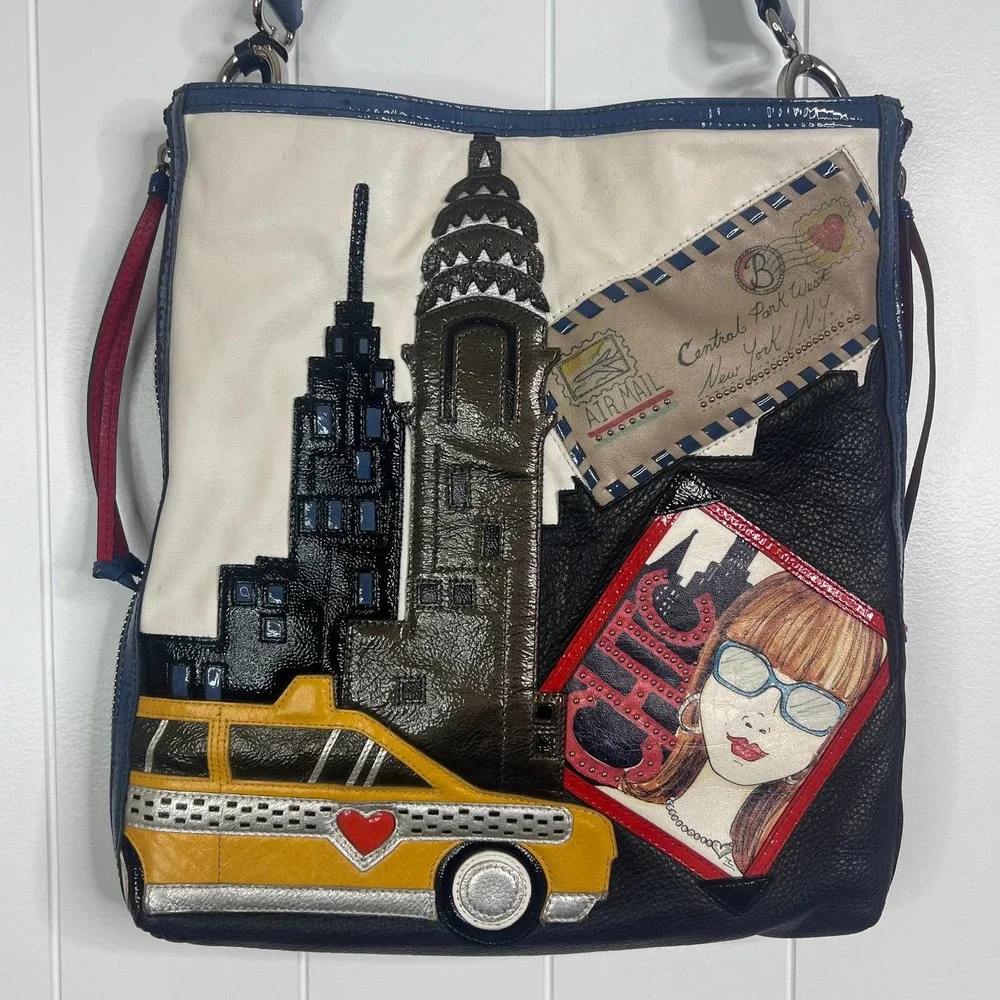 BRIGHTON BAG “Uptown” Fashionista NYC appliqué Leather Bag/Tote - Picture 1 of 13